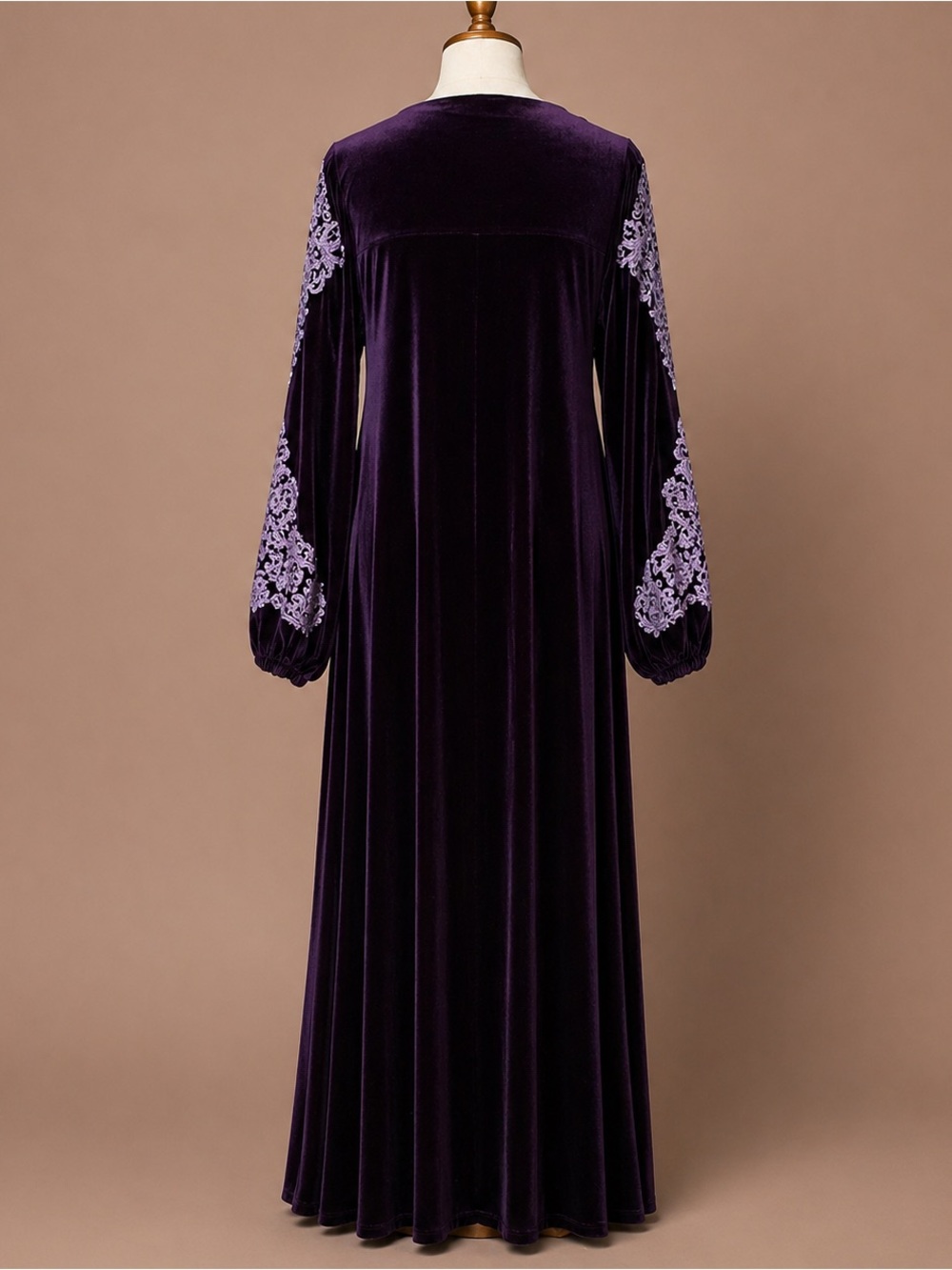 Daffic Italy Velvet Maxi Dress Embroidered Purple Gothic Boho Oversized - Picture 10 of 11